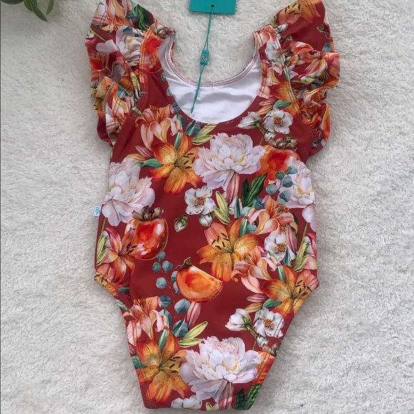 NWT Posh Peanut Paulina Floral Flutter Swimsuit 12-18M - Picture 8 of 9